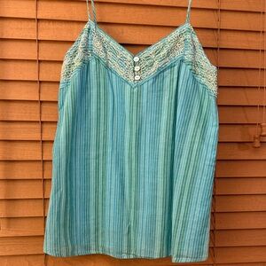 Banana Republic Blue and Cream Lace Trim Cami Top